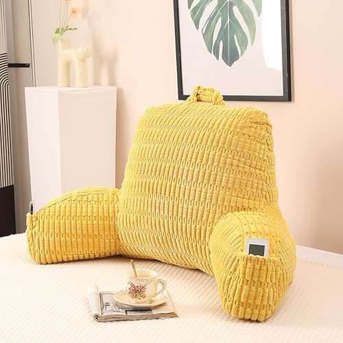 Reading Pillow for Sitting in Bed with Arm,Yellow Corduroy,M by PAJEO