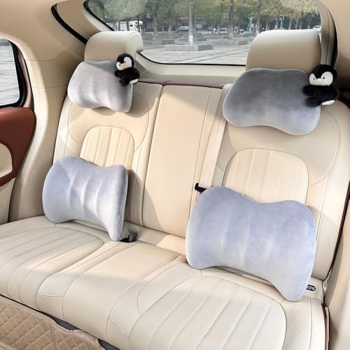 Cute Car Headrest Lumbar Support Seat Cushion, Gray-Pinguin - Image 3