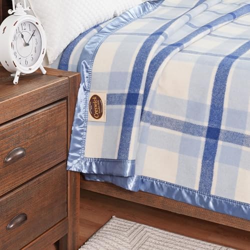 Creswick Woollen Mills 100% Australian Merino Wool Blanket – Soft Warm and Natural with Satin Binding, Breathable Luxury Bedding for All Seasons, (Blue Plaid, Throw) - Image 5