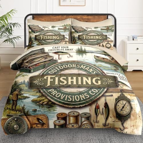 WeCozy Queen Comforter Set with Sheets, 7 Pieces Fishing Vintage Bedding - Image 2