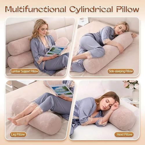 1 MIDDLE ONE Body Pillow for Adults, Bolster Pillow with Removable Velour Cover, Long Round Roll Cylinder Pillow for Bed, 47" x 7.87", Dusty Pink - Image 7