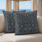 24x24 Pillow Covers Set of 2, Navy Blue Floral Boho Square Throw Pillow Covers for Couch/Sofa/Living Room, Retro Ethnic Tribe Abstract Art Decorative Soft Pillowcases for Couch Throw Pillows - Image 2