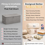 Soft Canvas Storage Bags with Zipper. Thick Breathable, 2pc King/Queen Comforter Organizer. Four Carrying Handles and Window. Large 25x19x9in Bag for Sheets Blankets Bedding Pillows, Clothes - Image 6
