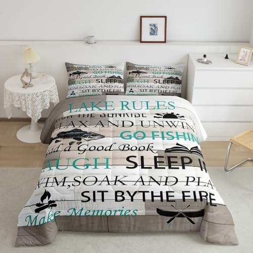 Castle Fairy Lake House Bedding Set Twin Size,Fishing and Boating Comforter 2pcs Kids Teens Boys Men Bedroom Decor Rustic Farmhouse Wood Quilted Duvet Outdoor Adventure Camper Insert,1 Pillowcase - Image 2