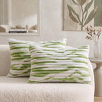 Bedorm Faux Fur Pillowcases Set of 2 Standard Size Plush Fluffy Pillow Cover Ivory and Green, Zipper Closure by Bedorm