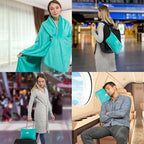 BlueHills Premium Soft Travel Blanket Pillow Value Pack Set of 2 - Airplane Flight Blanket Throw in Soft Bag with Luggage Belt Compact Pack Large Blanket for Travel Pink and Teal Green Color - Image 3