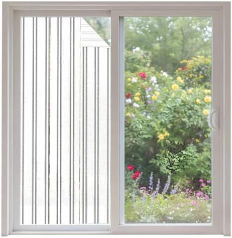 Window Privacy Film Frosted, Black Striped Vintage Non-Adhesive Static Cling Window Tint, Farmhouse Lines Rustic Minimalist Insulated Windows Frosted Films for Living Room, 35.4 x 78.7 Inches by Unknown