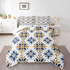 Erosebridal Mexican Style Full Bedding Set,Talavera Tile Ethnic Comforter Set for Kids Adults,Colorful Boho Floral Duvet Insert,Navy Blue Orange Geometric Bedroom Decor with 2 Pillowcases - Image 2