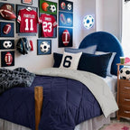 Twin XL Size Reversible Comforter Navy Gray, Boy Dorm All Season Bedding by SewardParkhome