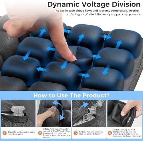Upgrade Travel Cushion with No External Air Pump, Airplane Seat Cushion for Long Flights, Portable Wheelchair Cushions, Adjustable Air Cushion with Non-Skid Bottom Relief Discomfort in Coccyx - Image 5