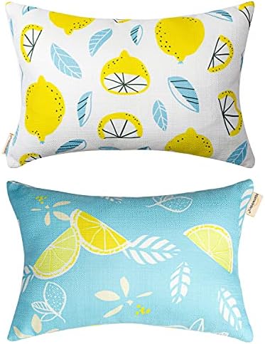 Outdoor Patio Chaise Lounge Small Headrest Waterproof Pillows with Insert & Adjustable Elastic Stripe,Garden Furniture Sofa Office Chair Seat Yellow 2 Pack by vmgreen
