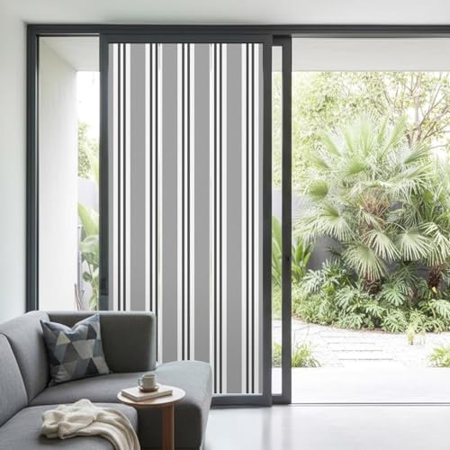Window Privacy Film Frosted, Grey Striped Non-Adhesive Static Cling Window Tint, Modern Farmhouse Vertical Stripes Insulated Windows Frosted Films for Living Room, 35.4 x 78.7 Inches - Image 2