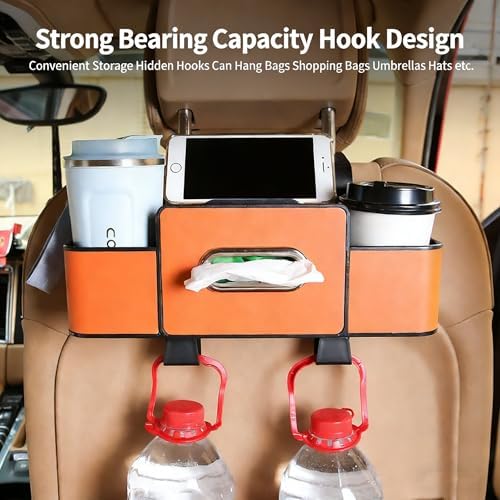 3-in-1 Car Organizers and Storage Box, 2026 Upgraded Car Organizer and Storage Box Back Seat with 2 Cup Holder, Tissue Box, Trash Bin & Hooks, Suitable for Most Car Models (Brown*2pcs) - Image 4