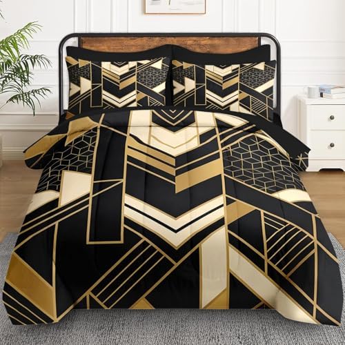WeCozy Full Comforter Set with Sheets, 7 Pieces Geometric Gold Bedding - Image 2