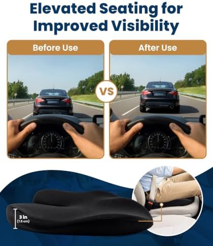 Everlasting Comfort Car Seat Cushion for Driving - Orthopedic Car Cushion for Office, Travel, Gaming Chair Memory Foam Driver Booster for Short People, Non-Slip, Washable Cover, Back & Sciatica Relief - Image 5