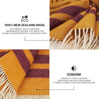 New Zealand Virgin Wool Throw Blanket, Indoor & Outdoor Blankets and Throws, Striped Soft Blanket with Fringes, 55 x 79 in (140 x 200 cm), Mustard Red - Image 3