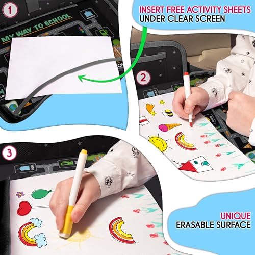ECOFANTASY Kids Car Seat Travel Tray, Car Table & Lap Desk – Stars - Image 5