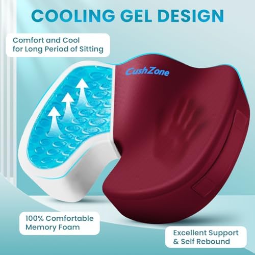 Gel Seat Cushion, Cooling Memory Foam Cushion for Office Chair, Red - Image 2