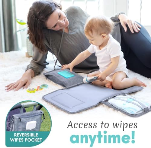Kopi Baby Portable Diaper Changing Pad with Wipes Pocket, Modern Grey - Image 4