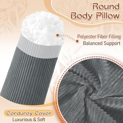 1 MIDDLE ONE Body Pillow for Adults, Long Bolster Pillow for Bed, Decorative Round Roll Hug Pillow with Corduroy Cover (Dark Grey, 47x7.87 inch) - Image 3