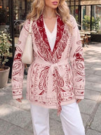 Saodimallsu Womens Fall Tassel Shawl Collar Cardigan Paisley Wrap Sweaters - Image 2