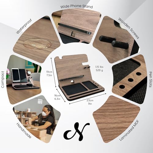 Namore Wood Phone Docking Station for Men – Nightstand & Desk Organizer with Valet Tray for Wallet, Watch & Keys – Bedside Organizer Gift for Husband or Dad - Image 5