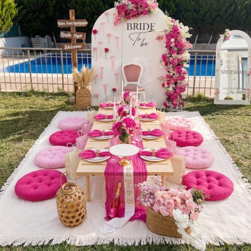 Beeveer Picnic Kit Fit for 8 People 71 x 118'' Extra Large Outdoor Picnic Blanket with Rose Red Table Runner Napkins Pink Floor Pillows Cushions for Wedding Birthday Baby Shower Backyard Decor - Image 2