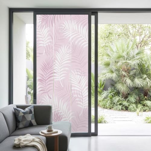 Window Privacy Film Frosted, Pink Botanical Non-Adhesive Static Cling Window Tint, Summer Palm Leaves Foliage Tropical Insulated Windows Frosted Films for Living Room, 35.4 x 78.7 Inches - Image 2