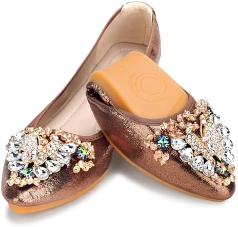 KUNWFNIX Women Ballet Flats Rhinestone Wedding Ballerina Shoes Foldable Sparkly Comfort Slip on Flat Shoes by KUNWFNIX