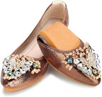 KUNWFNIX Women Ballet Flats Rhinestone Wedding Ballerina Shoes Foldable Sparkly Comfort Slip on Flat Shoes by KUNWFNIX