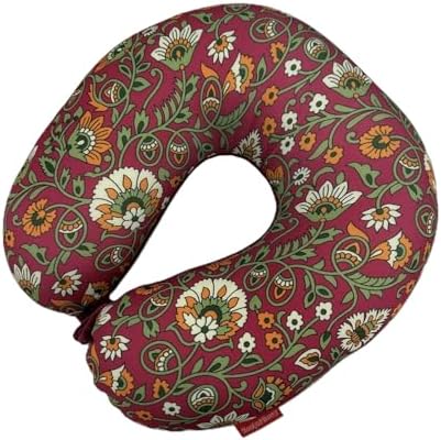 Bookishbunny 2pcs Micro Bead Set U Shaped Neck Travel Pillow 12" x 12" x 4" and Roll Back Pillow Cushion 13" x 7", Various Designs (Chintz) - Image 4