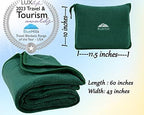BlueHills Travel Blanket Pillows for Two Airplane Traveling Essentials Flight Throws in Bag case with Backpack Clip Compact Large Plane Accessories – Beige and Dark Green - Image 3