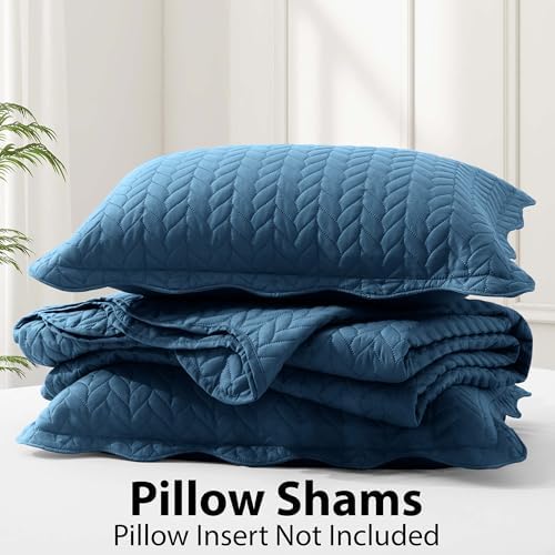 Twin Quilt Set Bedspread Coverlet Microfiber Bedding Leaf Washed Blue 68x86 - Image 5