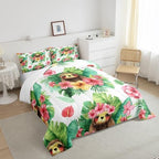 Erosebridal Cartoon Sloth Comforter Set Kawaii Sloth Bedding Palm Leaf Cherry Blossom Monstera Quilt Hawaiian Tropical Leaf Animal Duvet Insert for Kids Boys Girls, 3Pcs Full Size - Image 5