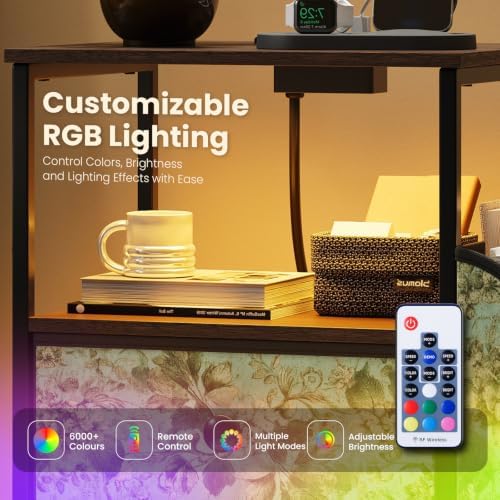 MALOL Night Stand with Charging Station & Led Light Strip,Vintage Floral - Image 4