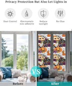 Window Privacy Film Frosted, Pumpkins Halloween Reusable Static Cling Window Tints, Black Horror Purple Floral Botanical Heat Control Windows Films for Offices, Balcony, 29.5 x 118 Inches - Image 6