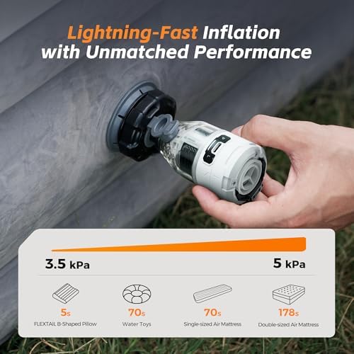 FLEXTAILGEAR Max Pump 3 Air Pump for Inflatables, 5Kpa Portable Air Pump, 500L/min Air Mattress Pump with Camping Light, Electric Pump for Inflatable Pillows Swim Rings Air Mattresses Air Bed Boats - Image 2