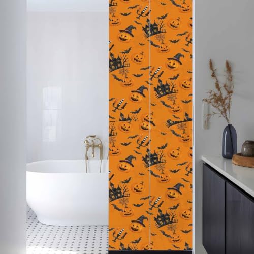 Window Privacy Film Frosted, Orange Pumpkins Halloween Reusable Static Cling Window Tints, Horror Haunted Houses Heat Control Windows Films for Offices, Balcony, 29.5 x 118 Inches - Image 3