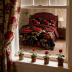 CCoutueChen Vintage Floral Comforter Set Full Size, Red and Black Bedding Set with Gold Botanical Leaves, Dark Burgundy Soft Microfiber Comforter for Adult Women, 3Pcs 2 Pillowcases / 79"x90" - Image 4