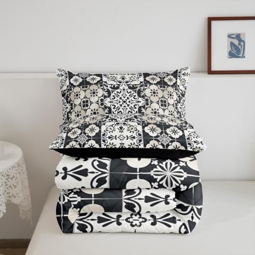 Erosebridal Mexican Talavera Tile Full Bedding Set - Vintage Flower Mexico Comforter Set, Retro Floral Patchwork Quilt for Kids Adults, Exotic Ethnic Aesthetic Bedroom Decor - 2 Pillowcases - Image 7