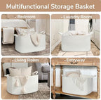 Goodpick Large Woven Rope Blanket Basket, Rectangle, White, 75L - Image 4