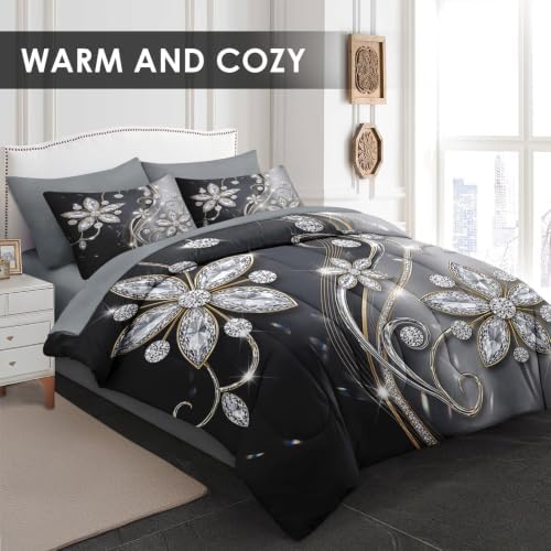 WeCozy Queen Comforter Set with Sheets, 7 Pieces Diamond Crystal Bedding - Image 4