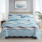 HoneiLife Queen Bedspreads Oversized - 106"x106" Coastal Quilt Sets, Beach Quilt 3-Piece, Nautical Bedspreads Ocean Coverlets, Lightweight Bed Cover, Summer Quilts - Image 2