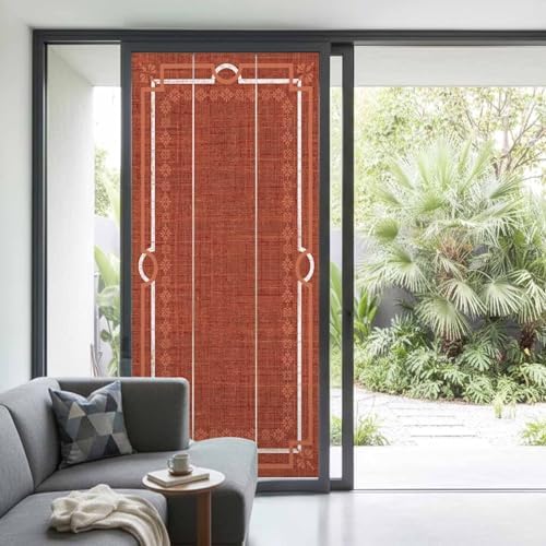 Window Privacy Film Frosted, Brick Red Botanical Non-Adhesive Static Cling Window Tint, Vintage Florals Geometric Minimalist Insulated Windows Frosted Films for Living Room, 35.4 x 78.7 Inches - Image 2