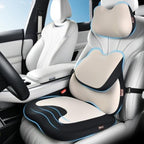Coverado Car Seat Cushion and Lumbar Support Pillow with Headrest, Memory Foam Cooling Silk Ergonomic Cushion for Driving Back Neck Pain Relief Universal Fit Black&Gray by COVERADOAUTO