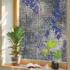 Window Privacy Film Static Cling, Blue Slate Gray Decorative Stained Glass Window Film for Floor-to-Ceiling Glass/Large Patio Doors, Geometric Modern Industrial Abstract Art 29.5 x 118 Inches by Pinroote
