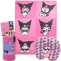 SANRIO Kuromi Neck Pillow and Blanket Set - Bundle Kuromi Travel Neck Pillow, Kuromi Fleece Blanket, Stickers, More | Kuromi Travel Accessories by SANRIO