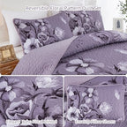 Floral Quilt Set King Size Bedding Set 3 PCs Dark Purple Boho Floral Quilt - Image 6