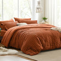 Love's cabin Seersucker Terracotta Twin Comforter Set, 5-Piece Bed in a Bag by Lovescabin