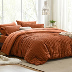 Seersucker Terracotta California King Comforter Set, 7-Piece Bed in a Bag by Lovescabin